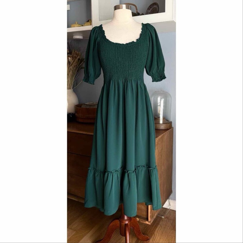 Hill House Home The Louisa Crepe Nap Dress Botanical Green Size XS